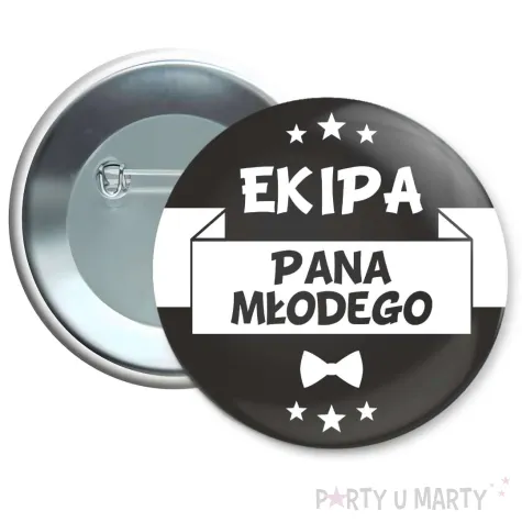 dodatek do stroju na wieczor kawalerski przypinka ekipa pana mlodego zabawny gadzet pin