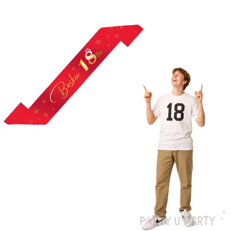 dodatek do stroju szarfa urodzinowa boska 18 osiemnastka czerwona 160 cm