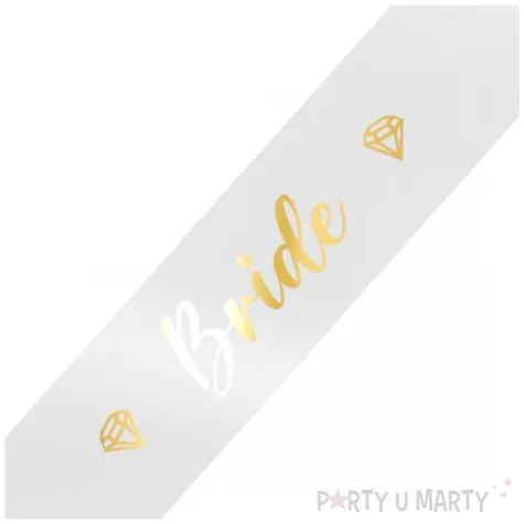 dodatek dp stroju na wieczor panienski szarfa bride bialo zlota 160 cm