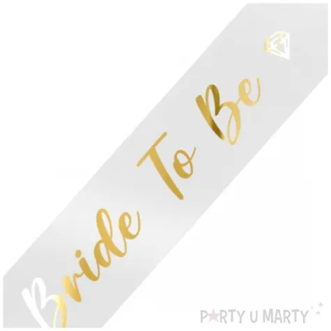 dodatek dp stroju na wieczor panienski szarfa bride to be bialo zlota 160 cm