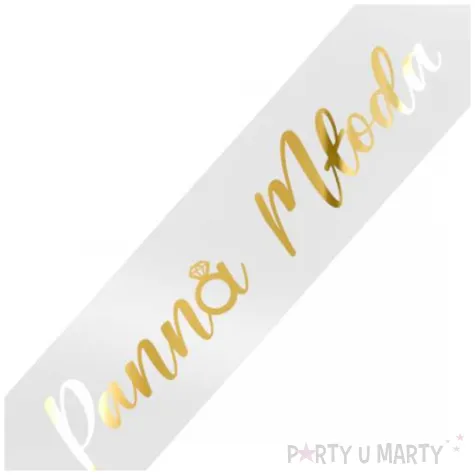 dodatek dp stroju na wieczor panienski szarfa panna mloda bride bialo zlota 160 cm