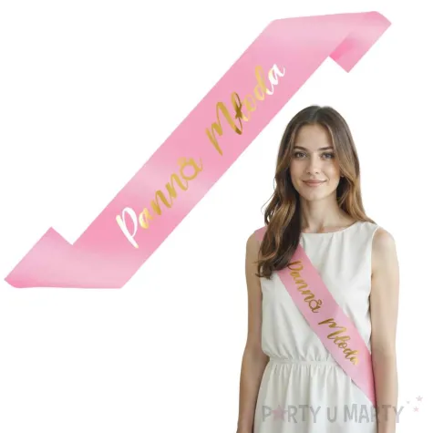 dodatek dp stroju na wieczor panienski szarfa panna mloda bride rozowo zlota 160 cm