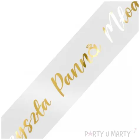 dodatek dp stroju na wieczor panienski szarfa przyszla panna mloda bride bialo zlota 160 cm