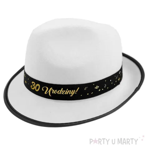 dodatek na 30 urodziny kapelusz glamour birthday bialy z lamowka