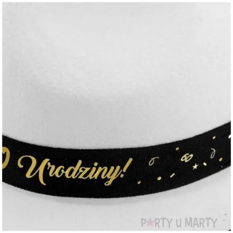 dodatek na 60 urodziny kapelusz glamour birthday bialy z lamowka