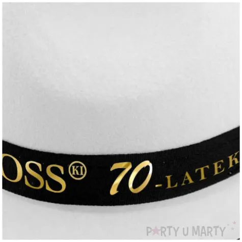 dodatek na 70 urodziny kapelusz bosski 70 latek bialy z lamowka