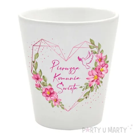 doniczka komunia swieta rozowe serce bialy 10 cm