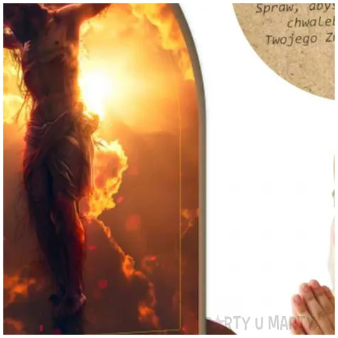 drewniana figurka z modlitwa pan jezus na krzyzu dekoracja na wielkanoc 13 x 8 cm