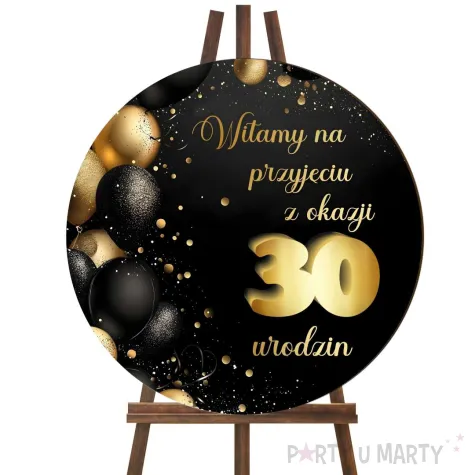 drewniana tablica powitalna 30 urodziny zloto czarny dekoracja sali powitanie gosci