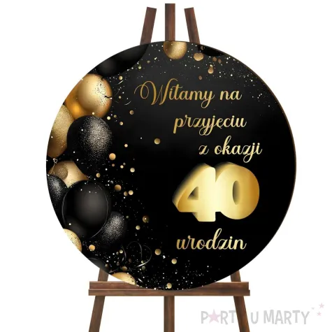 drewniana tablica powitalna 40 urodziny zloto czarny dekoracja sali powitanie gosci
