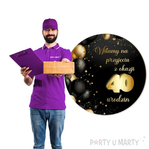 drewniana tablica powitalna 40 urodziny zloto czarny dekoracja sali powitanie gosci