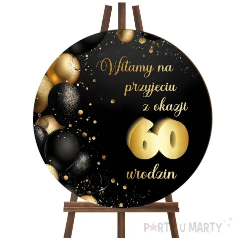 drewniana tablica powitalna 60 urodziny zloto czarny dekoracja sali powitanie gosci