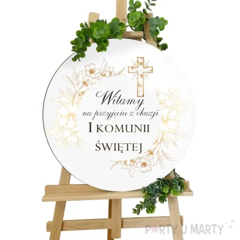 drewniana tablica powitalna komunia swieta gold line dekoracja sali powitanie gosci 39 5 cm