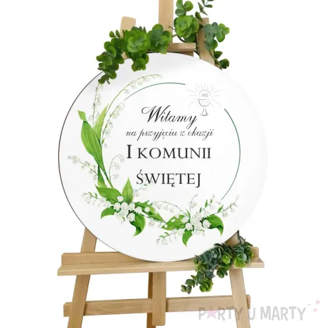 drewniana tablica powitalna komunia swieta konwalie dekoracja sali powitanie gosci 39 5 cm