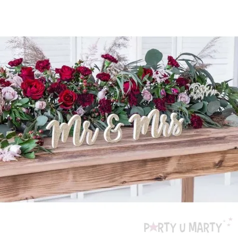drewniany napis mr mrs bialy partydeco 1 kpl