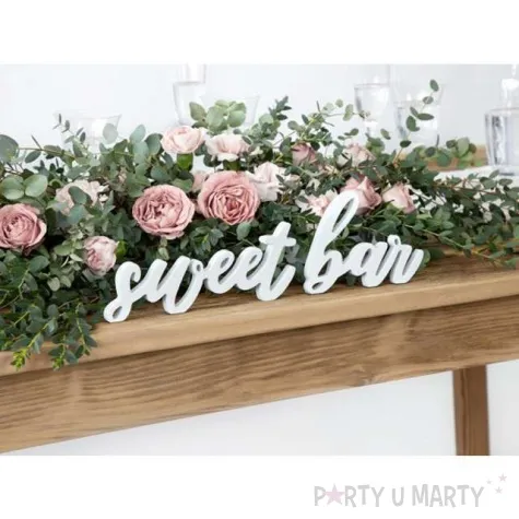 drewniany napis sweet bar bialy partydeco