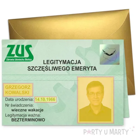 duza personalizowana kartka prezent z okazji przejscia na emeryture legitymacja zus koperta