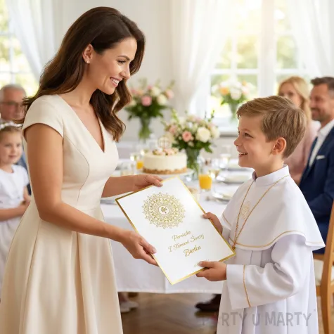 duza zlocona personalizowana kartka pamiatka na komunie swieta z imieniem prezent ihs