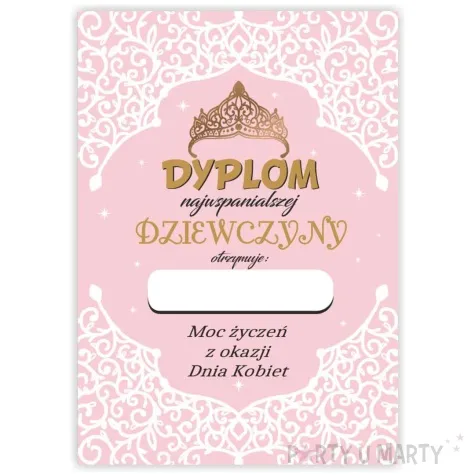 dyplom dla najwspanialszej dziewczyny a5