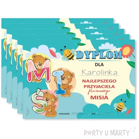 dyplom najlepszego przyjaciela misia mis i literki a5 5 szt