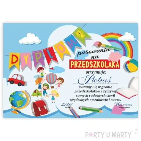 dyplom pasowania na przedszkolaka balon a5
