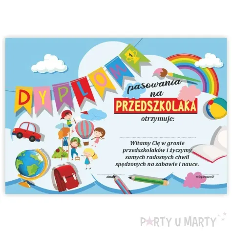 dyplom pasowania na przedszkolaka balon a5