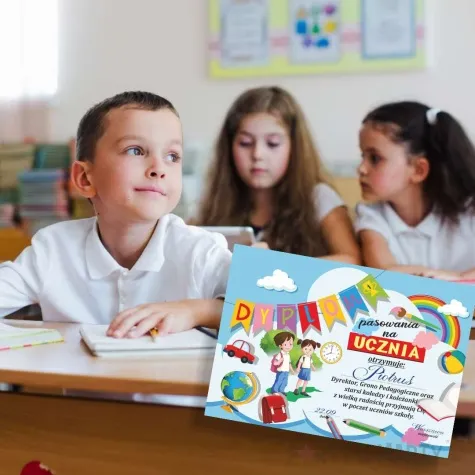 dyplom pasowania na ucznia zegar a5 5 szt