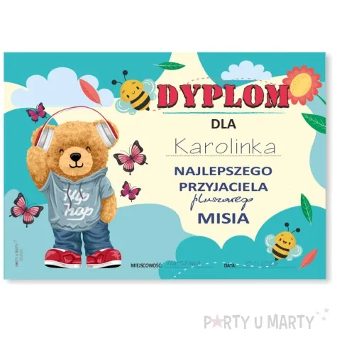 dyplom przyjaciel pluszowego misia mis i hip hop a5 5 szt