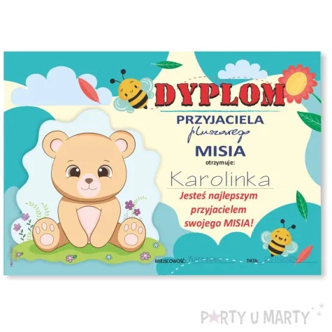 dyplom przyjaciel pluszowego misia mis i pastelki a5 5 szt