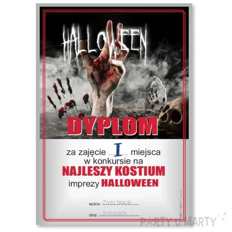 dyplom za najlepszy kostium krwawy halloween a5