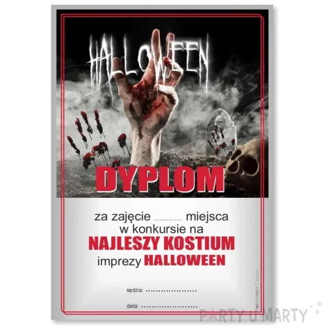 dyplom za najlepszy kostium krwawy halloween a5