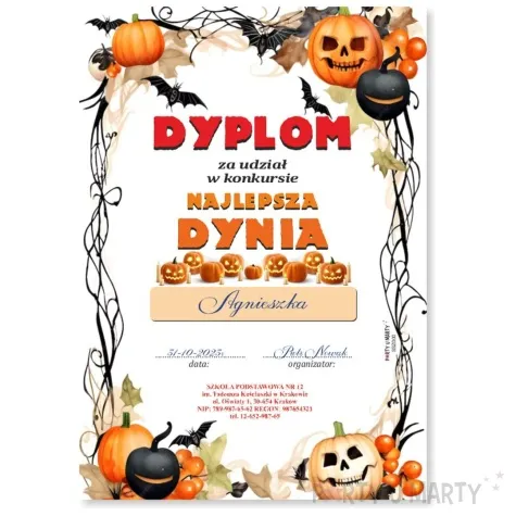 dyplom za udzial w konkursie najlepsza dynia mix a5