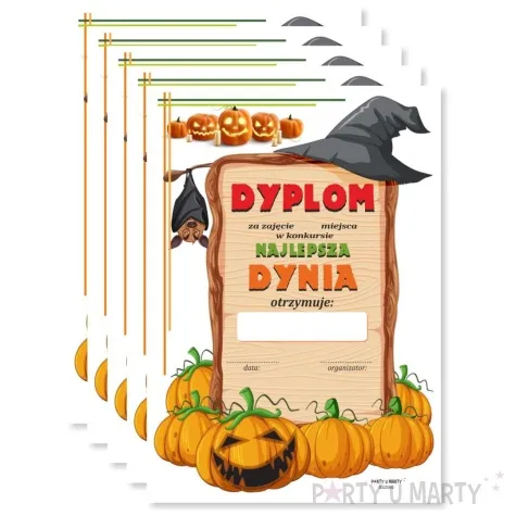dyplom za zajecie miejsca w konkursie najlepsza dynia kapelusz a5 5 szt