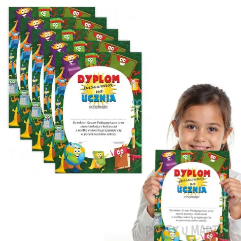 dyplomy pasowania na ucznia wesoly piornik rozpoczecie roku szkolnego a5 5 szt
