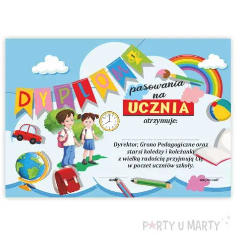 dyplomy pasowania na ucznia zegar rozpoczecie roku szkolnego a5 5 szt