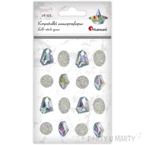 dzety samoprzylepne kamyki z brokatem srebrny titanum 16 szt