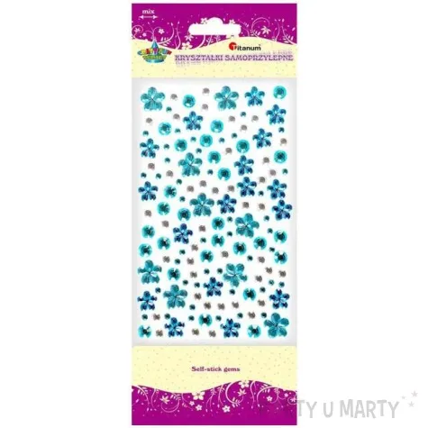 dzety samoprzylepne krysztalki kwiatki i kolka turkusowo srebrne titanum