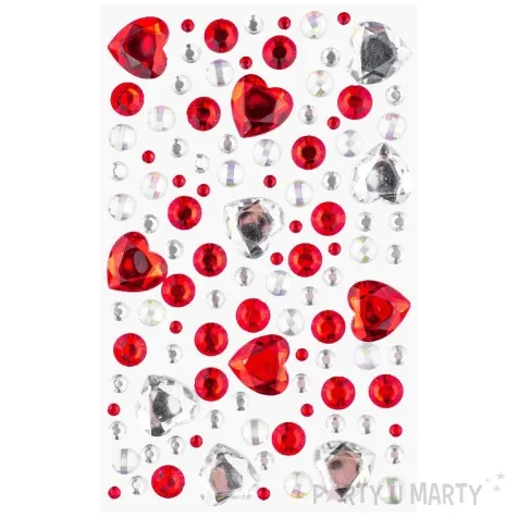 dzety samoprzylepne serca i perelki czerwono srebrny aliga 108 szt
