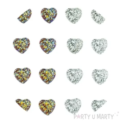 dzety samoprzylepne serca w brokacie zloto srebrne aliga 16 szt