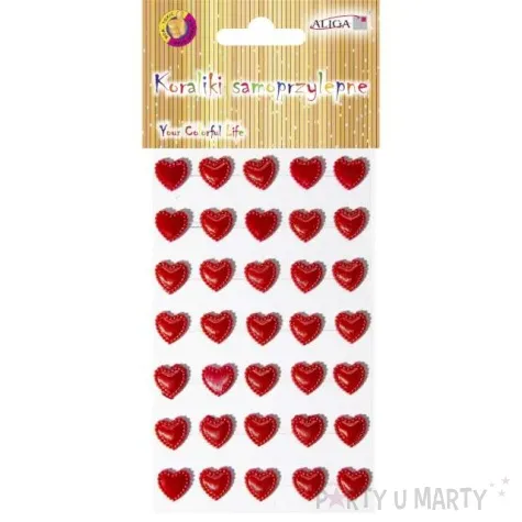 dzety samoprzylepne serca ze zdobieniem czerwone aliga 35 szt