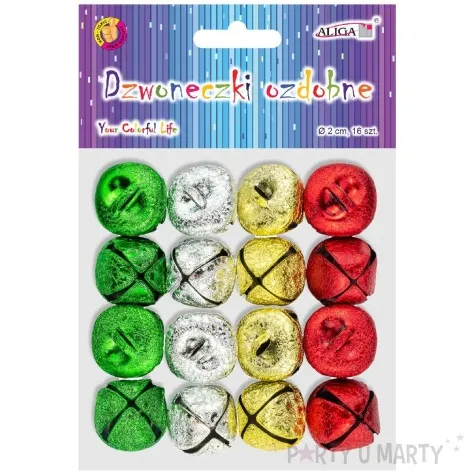 dzwoneczki dekoracyjne classic czerwony zloty srebrny zielony aliga 20 mm 16 szt