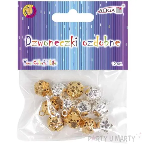 dzwoneczki dekoracyjne ozdobne zloto srebrne aliga 10 mm 12 szt