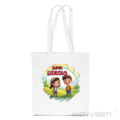 eko torba na zakupy dzien dziecka super dziecko prezent bialy 40x35 cm