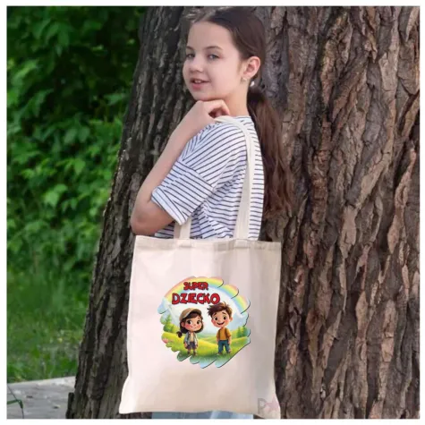 eko torba na zakupy dzien dziecka super dziecko prezent bialy 40x35 cm