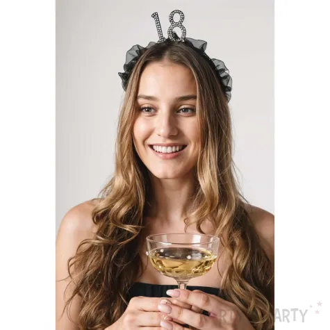 elegancka opaska na glowe na 18 urodziny dodatek do stroju czarne falbanki perly