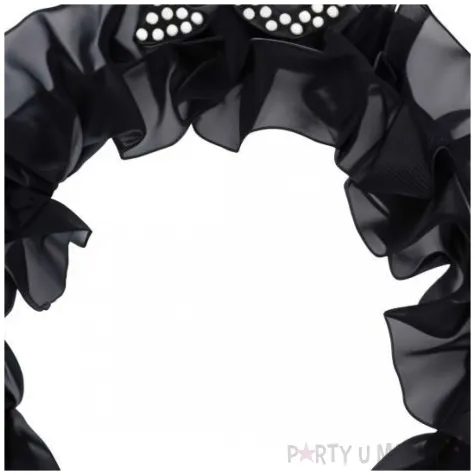 elegancka opaska na glowe na 18 urodziny dodatek do stroju czarne falbanki perly