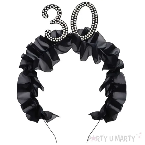 elegancka opaska na glowe na 30 urodziny dodatek do stroju czarne falbanki perly