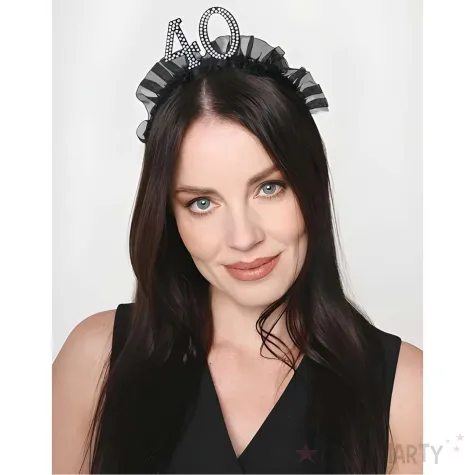 elegancka opaska na glowe na 40 urodziny dodatek do stroju czarne falbanki perly