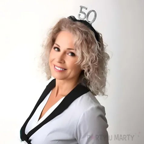 elegancka opaska na glowe na 50 urodziny dodatek do stroju czarne falbanki perly