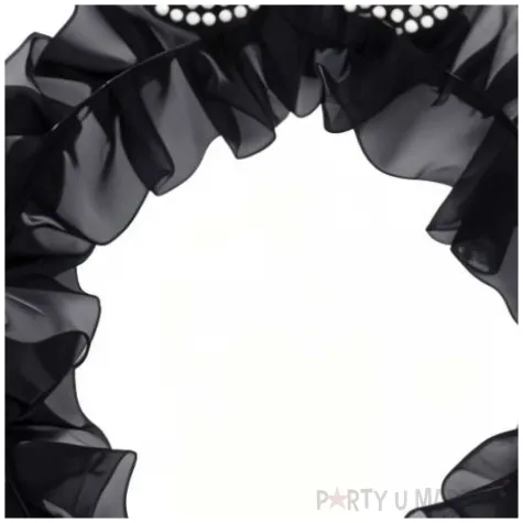 elegancka opaska na glowe na 50 urodziny dodatek do stroju czarne falbanki perly